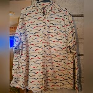 Men's Vintage BARNFLY Revolver Gun Button Up Western Shirt Medium GUC!